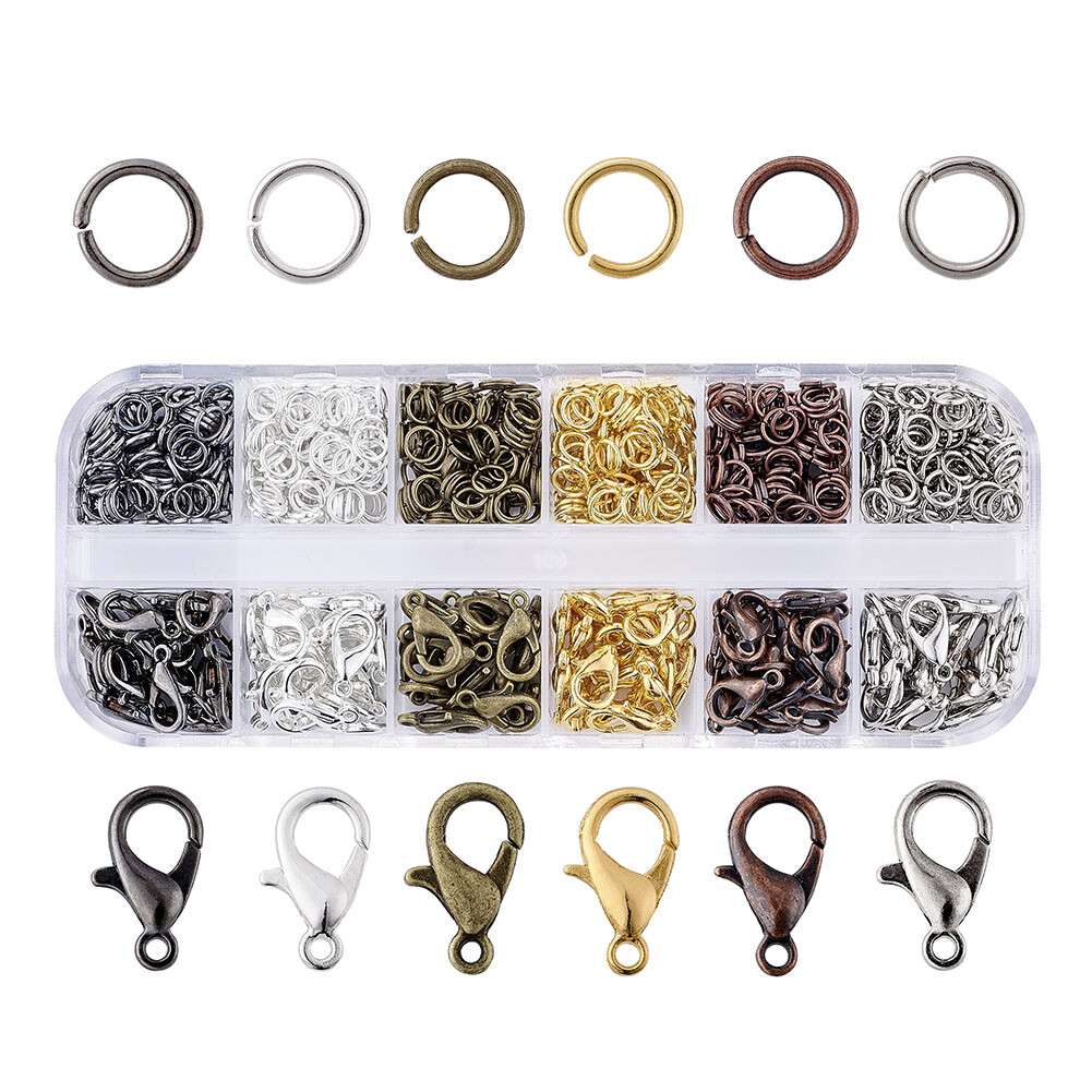 1 Box Alloy Lobster Claw Clasps and Iron Jump Rings Jewelry Findings Mixed Color
