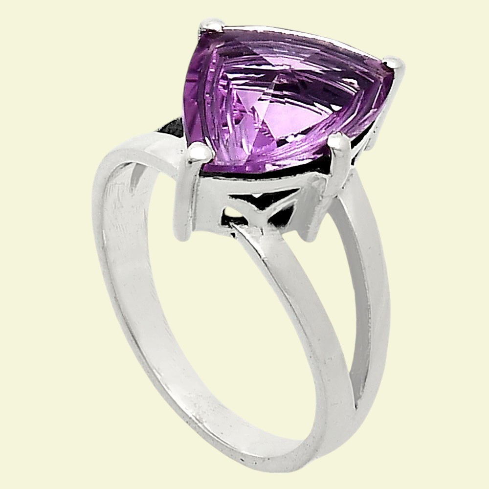 Fancy Cut Natural Amethyst – Brazil 925 Sterling Silver Ring s.8 Jewelry R-1019
