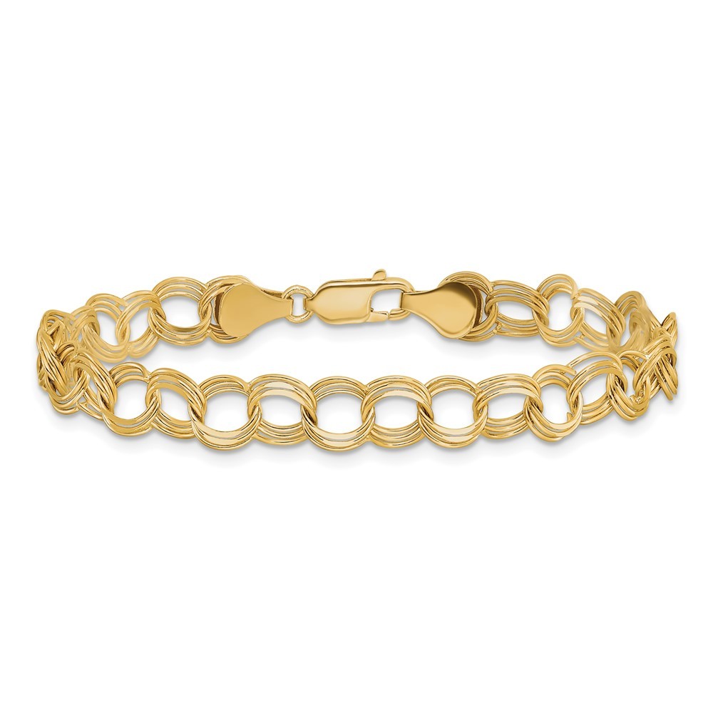 14k Yellow Gold 7mm Solid Triple Link Charm Bracelet Gift For Mother 8″
