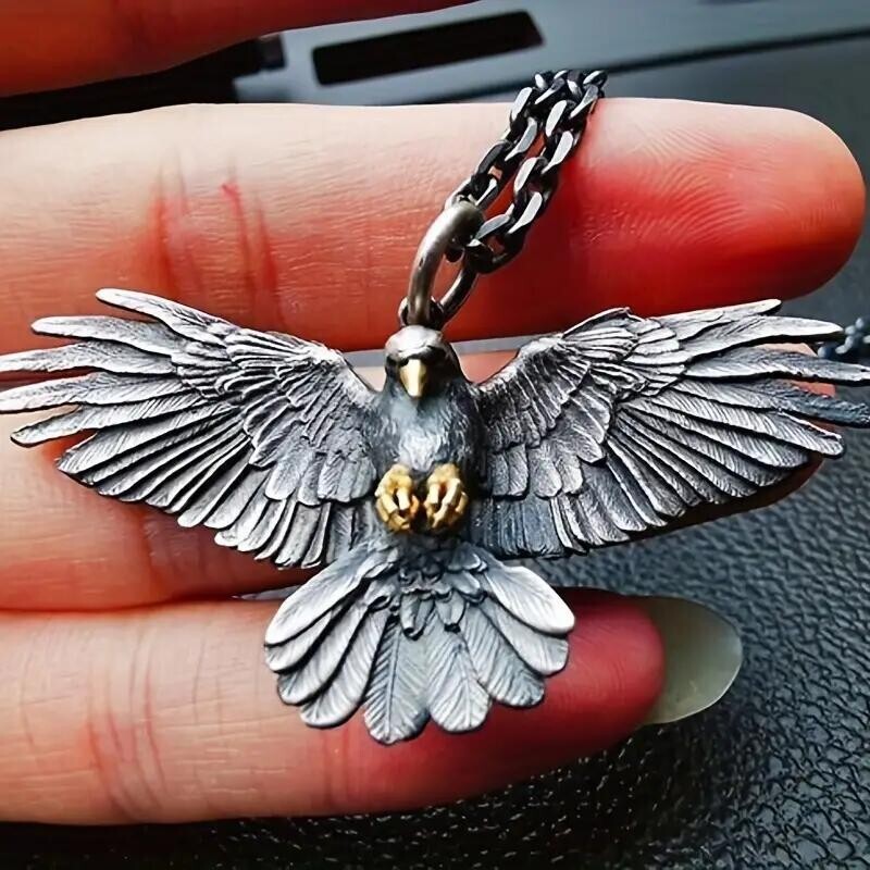 Vintage Silvery Eagle Pendant Necklace Fashionable Hip-Hop Men’s Accessory Gift