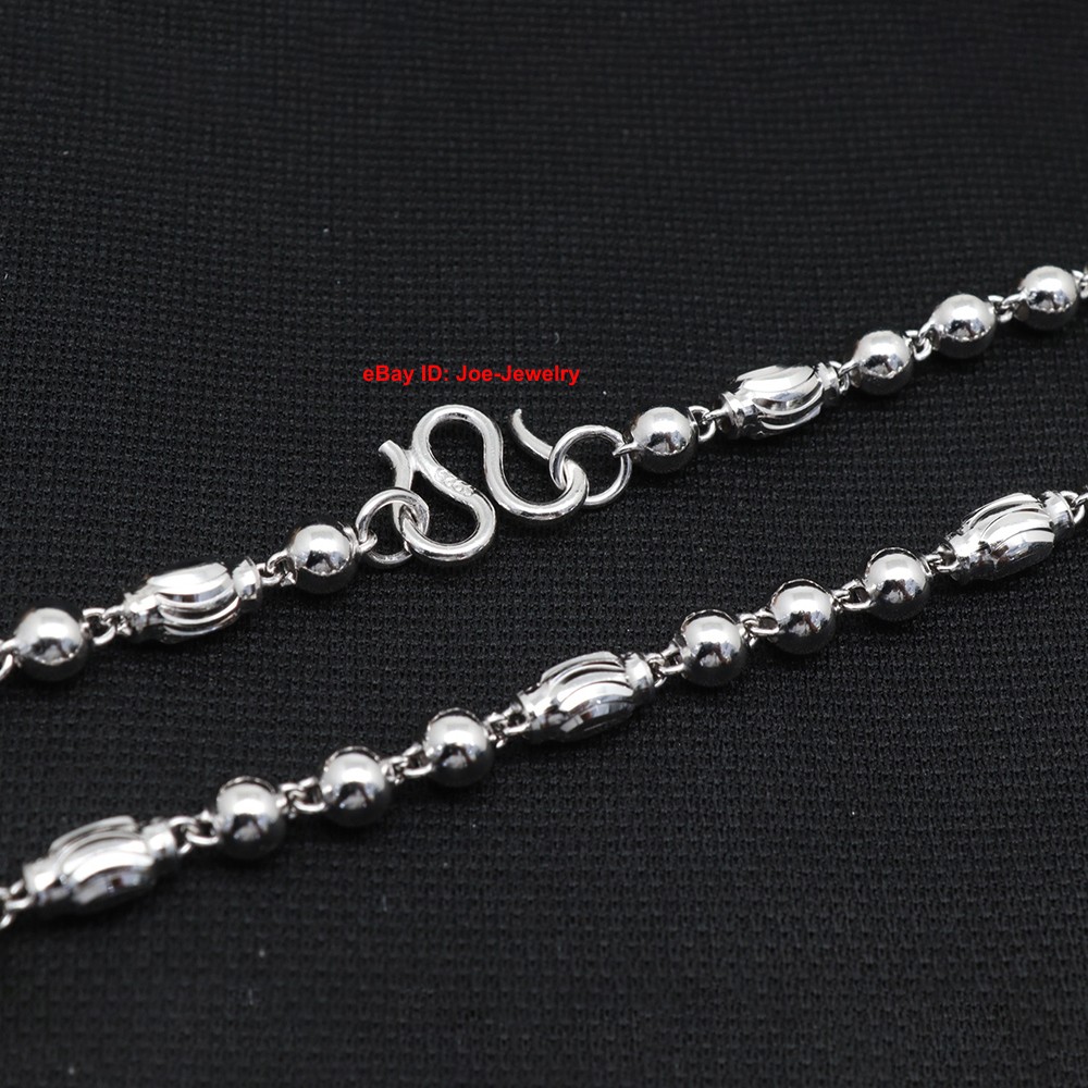 Real 925 Sterling Silver Necklace 4mm Oval Bead Link Chain Necklace 19.7inch L