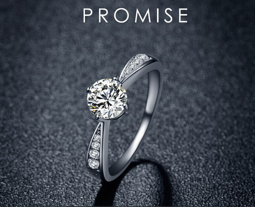 Pave 1 Ct Cubic Zirconia Silver Plated 4-Prong Engagement Promise Ring RS12