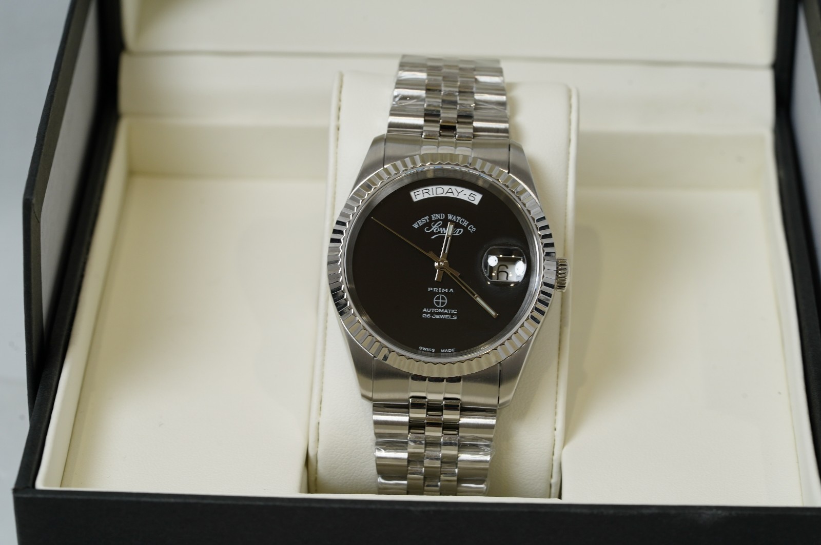 West End Sowar Prima Automatic 37mm Onyx Dial Swiss Made Day-Date 25 Jewels