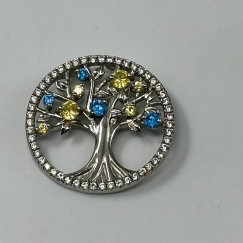 Tree of Life Sterling Silver Pendant 925 Green Blue Stone Round Family