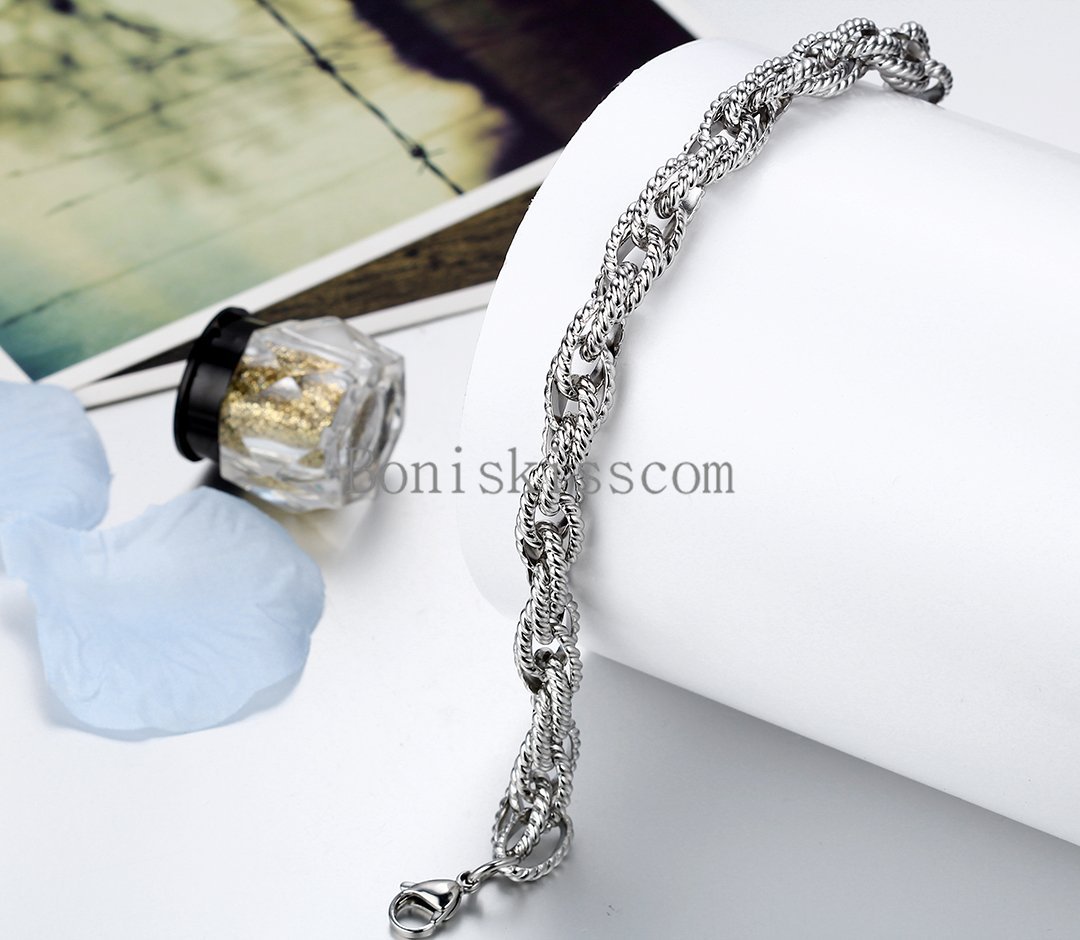 2021 Unique Men’s Stainless Steel Chain Bracelet 8 Inches Length Silver Tone
