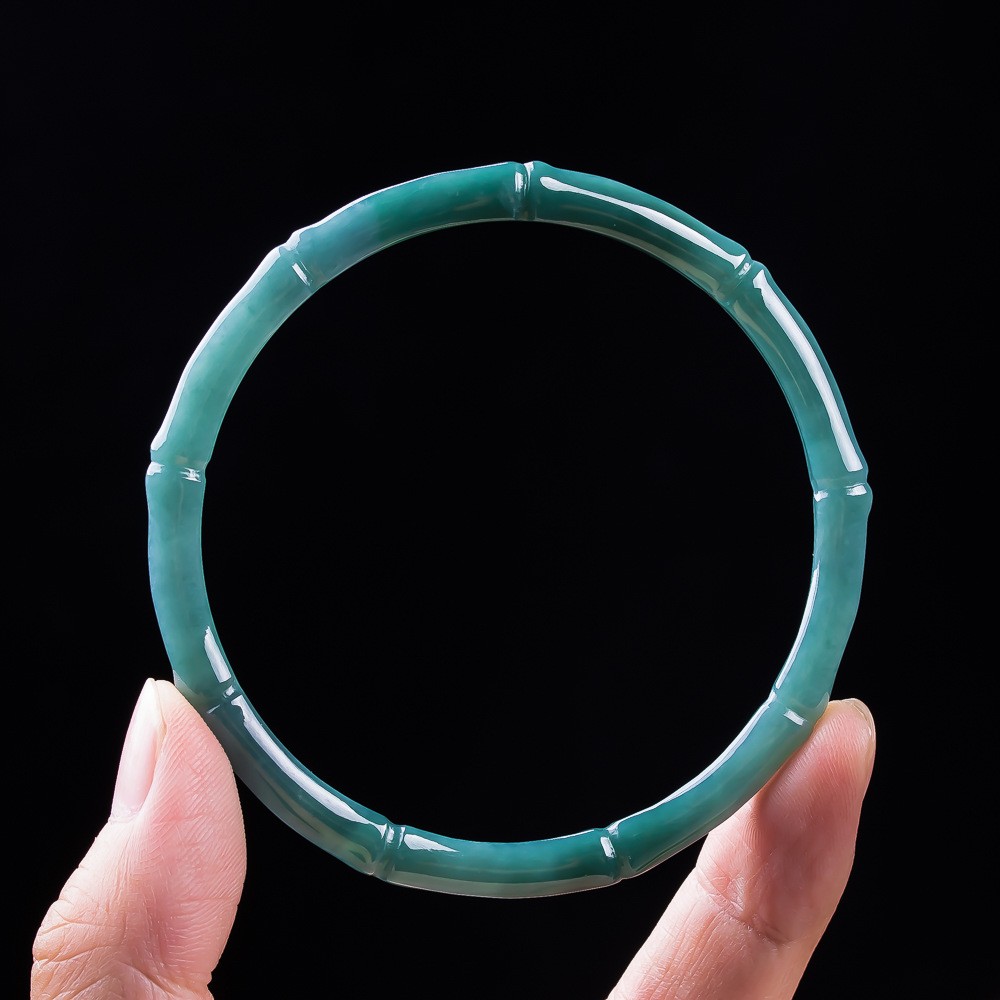 Certified Burma Grade A Natural Blue Jade Jadeite Bracelet Carved Bamboo Bangle