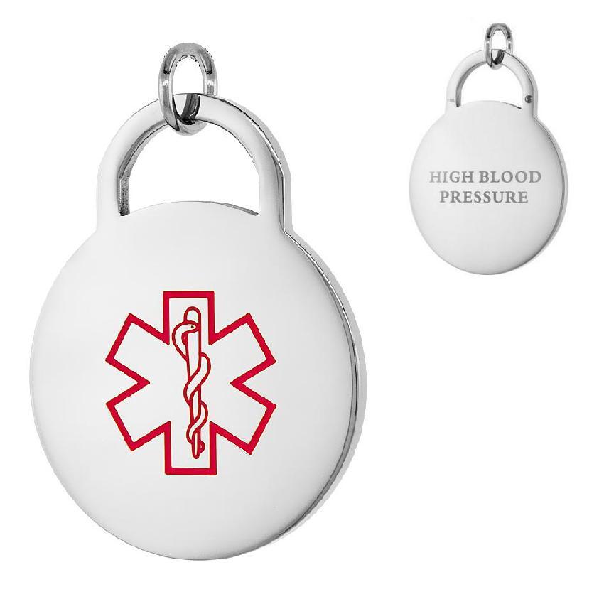 HIGH BLOOD PRESSURE Stainless Steel Medical Round Pendant, Free Bead Ball Chain