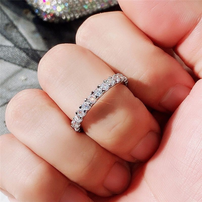 2 Colors Classic Women 14k Gold PLated Sparkling CZ Band Ring Wedding Engagement