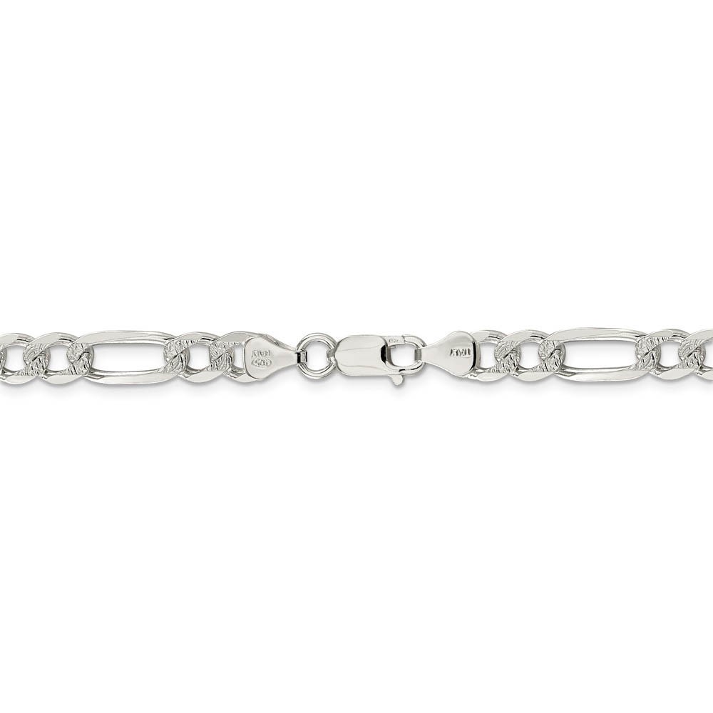 7mm Sterling Silver Solid Flat Pave Figaro Chain Bracelet