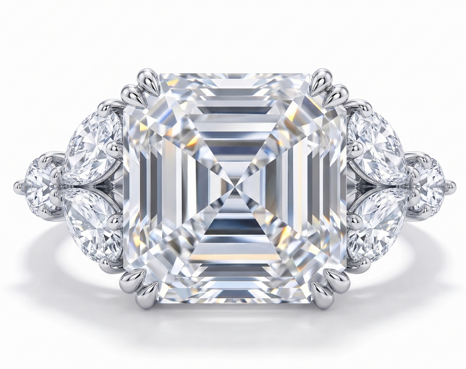 RARE 5.30 Ct Certified Asscher Cut White Natural Diamond Ring White Gold Finish