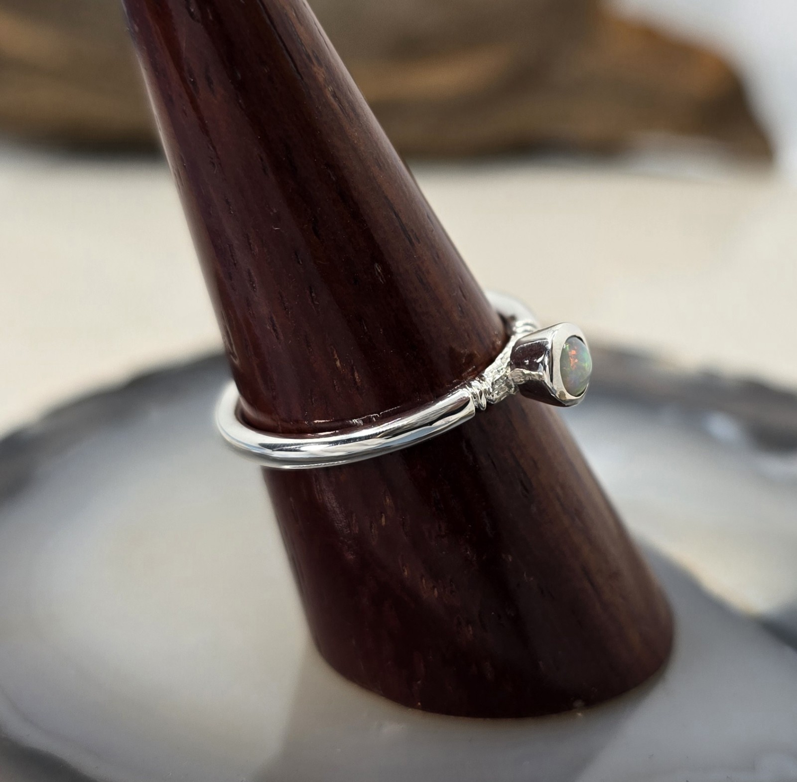 2 X Australian Made STACKABLE Opal Ring Set 925 Sterling Silver Ring Unique
