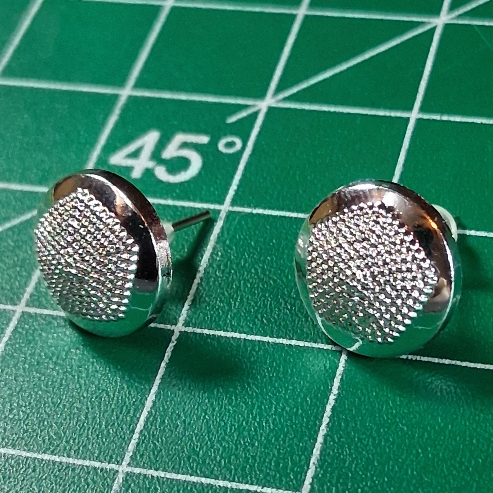 Polished Silver Tone Round Pentagon Textured Stud Earrings