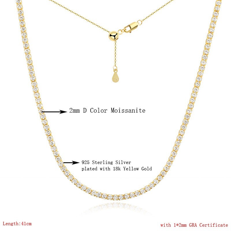 Full 2mm Moissanite Tennis Necklace Choker Gift for Her 925 Sterling Silver