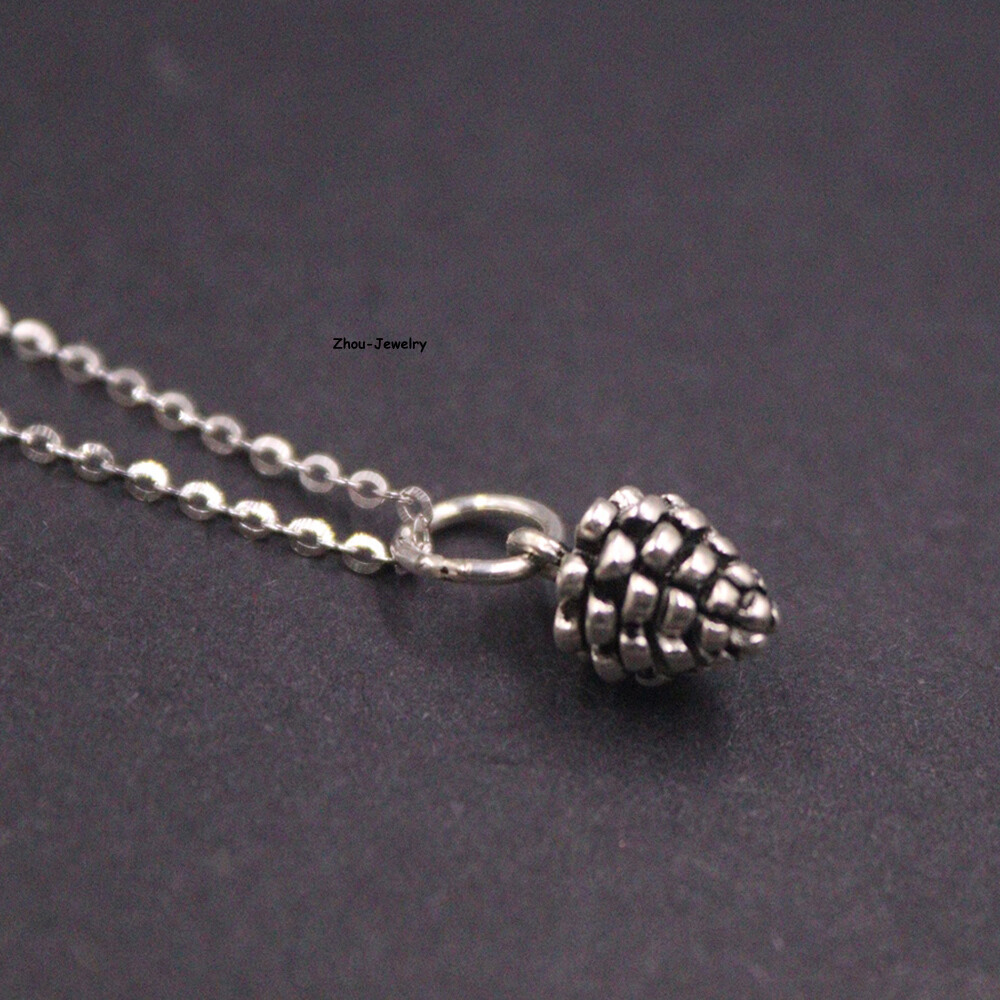 Real S925 Sterling Silver Pendant Men Women Pinecone Pendant 14*7mm 1-2g