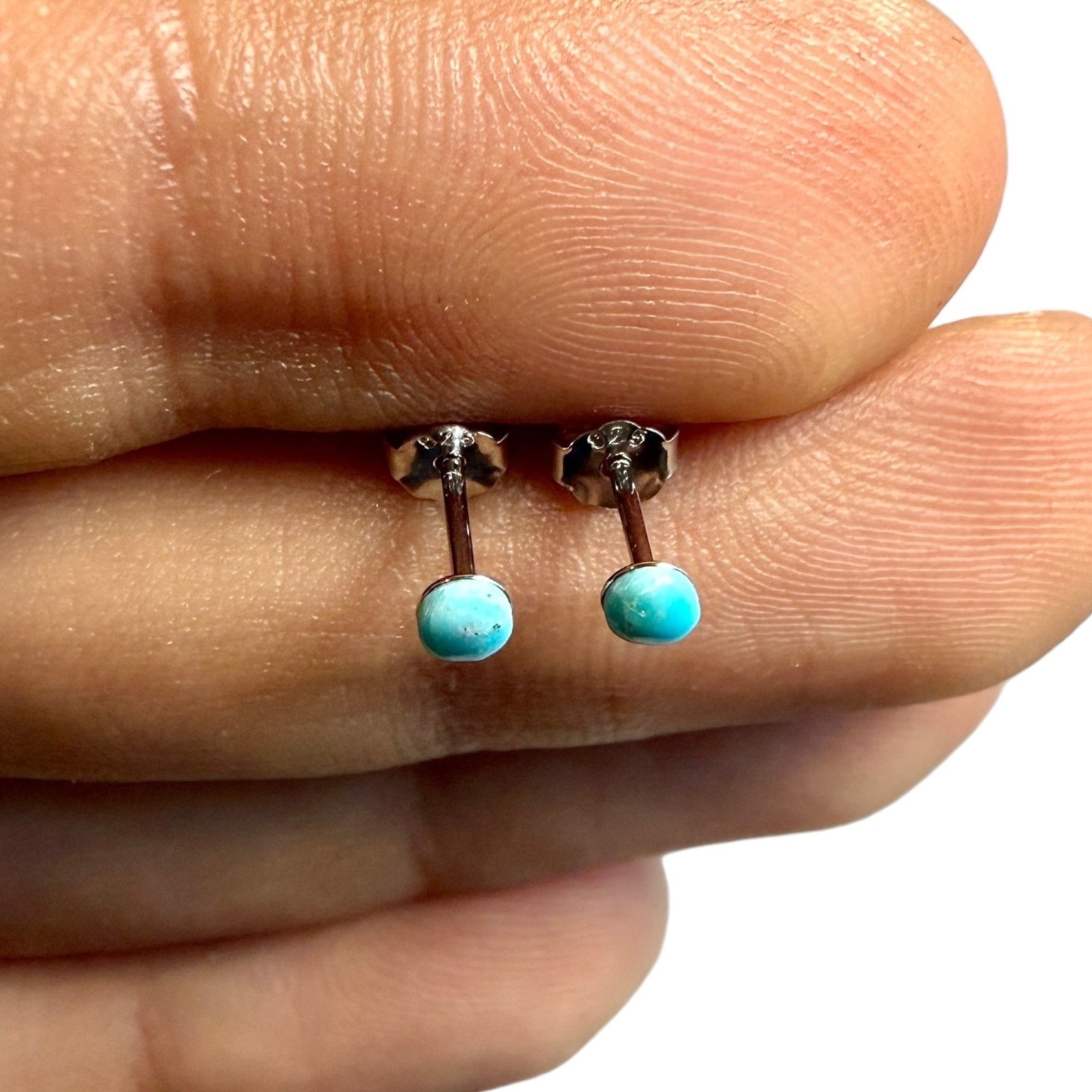 Turquoise Stud Earrings 3mm Genuine Gemstone 925 Sterling Silver Tiny Pair