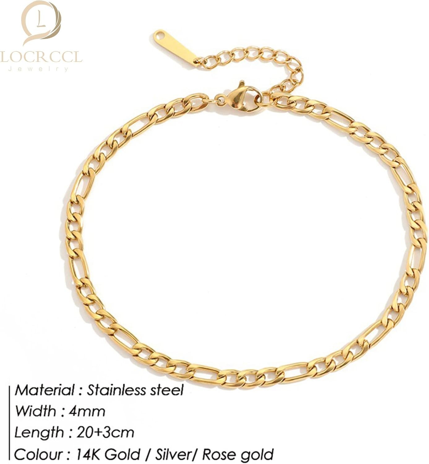 Elegant Gold Figaro Link Chain Anklet for Stylish Women – Adjustable & Durable