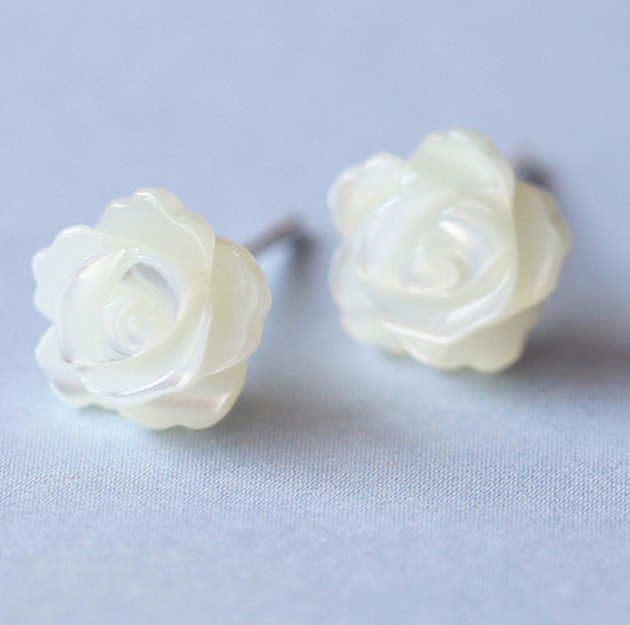 6/8/10mm 925 Sterling Silver Mother of Pearl Rose Flower Stud Earrings Gift Box