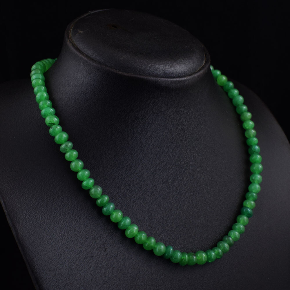 171 Cts Earth Mined Green Emerald Round Shape Beads Womens Necklace JK 22E402