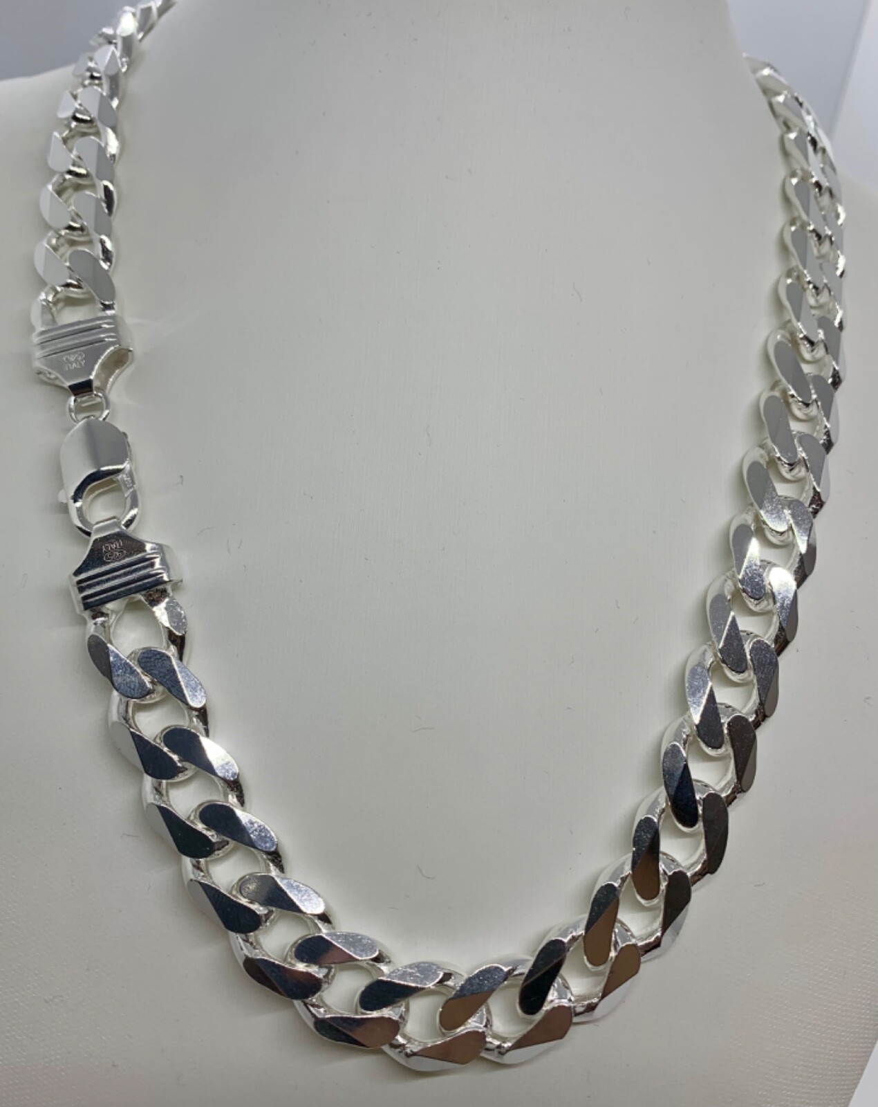 13mm Solid 925 Sterling Silver Cuban Link Chain Necklace Men 20″-30” Made Italy
