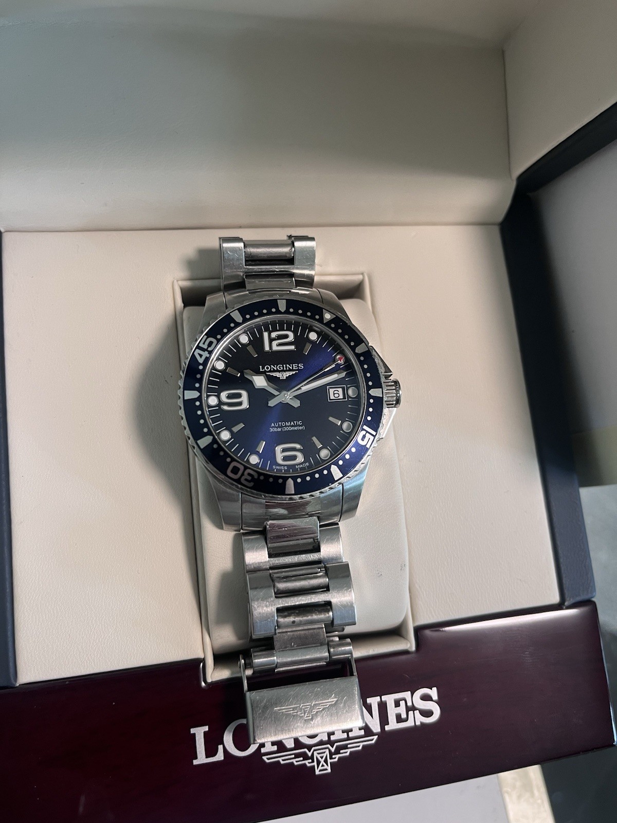 Longines HydroConquest 39mm Automatic Blue Dial/Bezel Steel Bracelet 300m Box