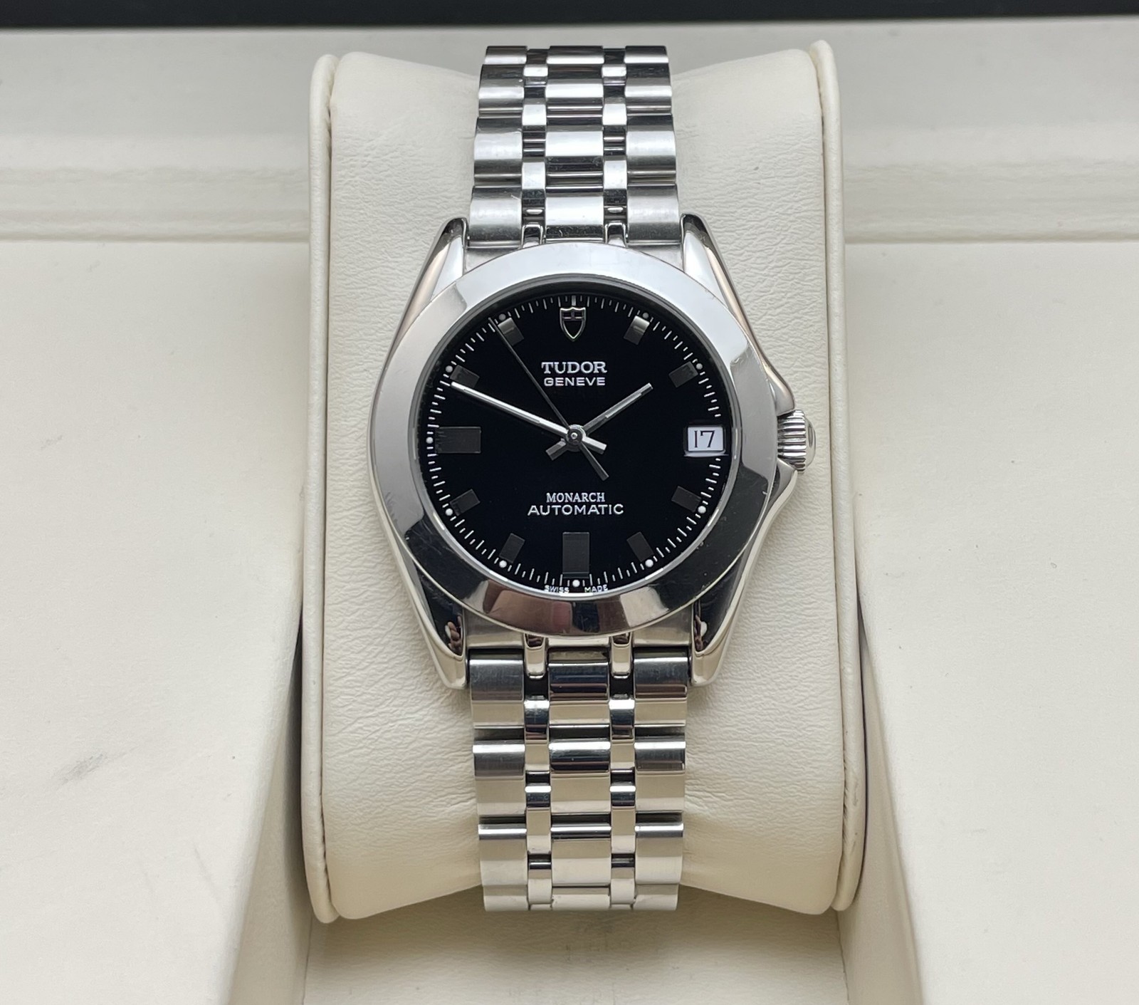 Tudor Black Dial Monarch 38700 Men’s Watch Automatic 33mm Date Silver pointer