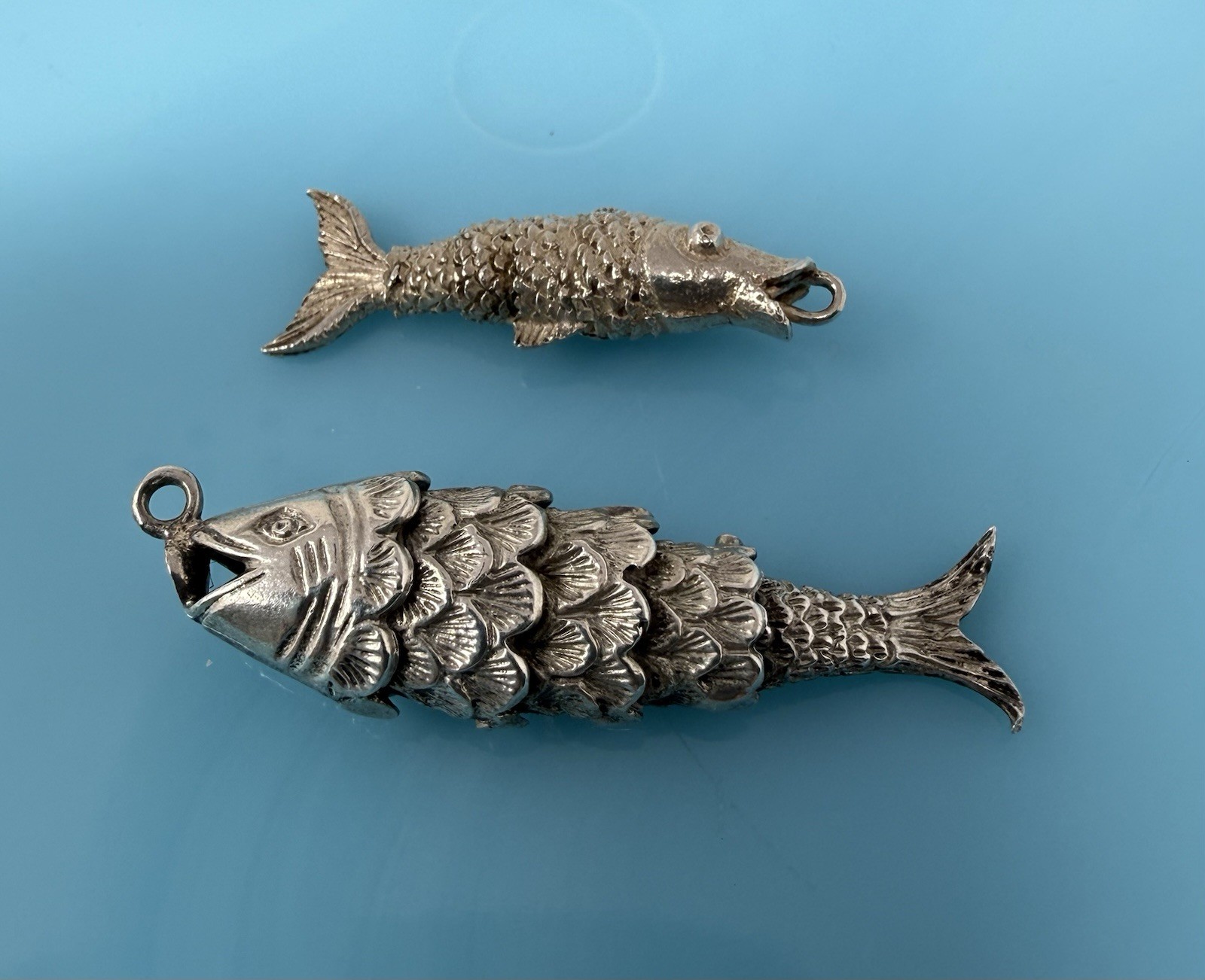 Large Vintage Sterling Silver Articulated Goldfish Koi Pair Pendant Charm Fish