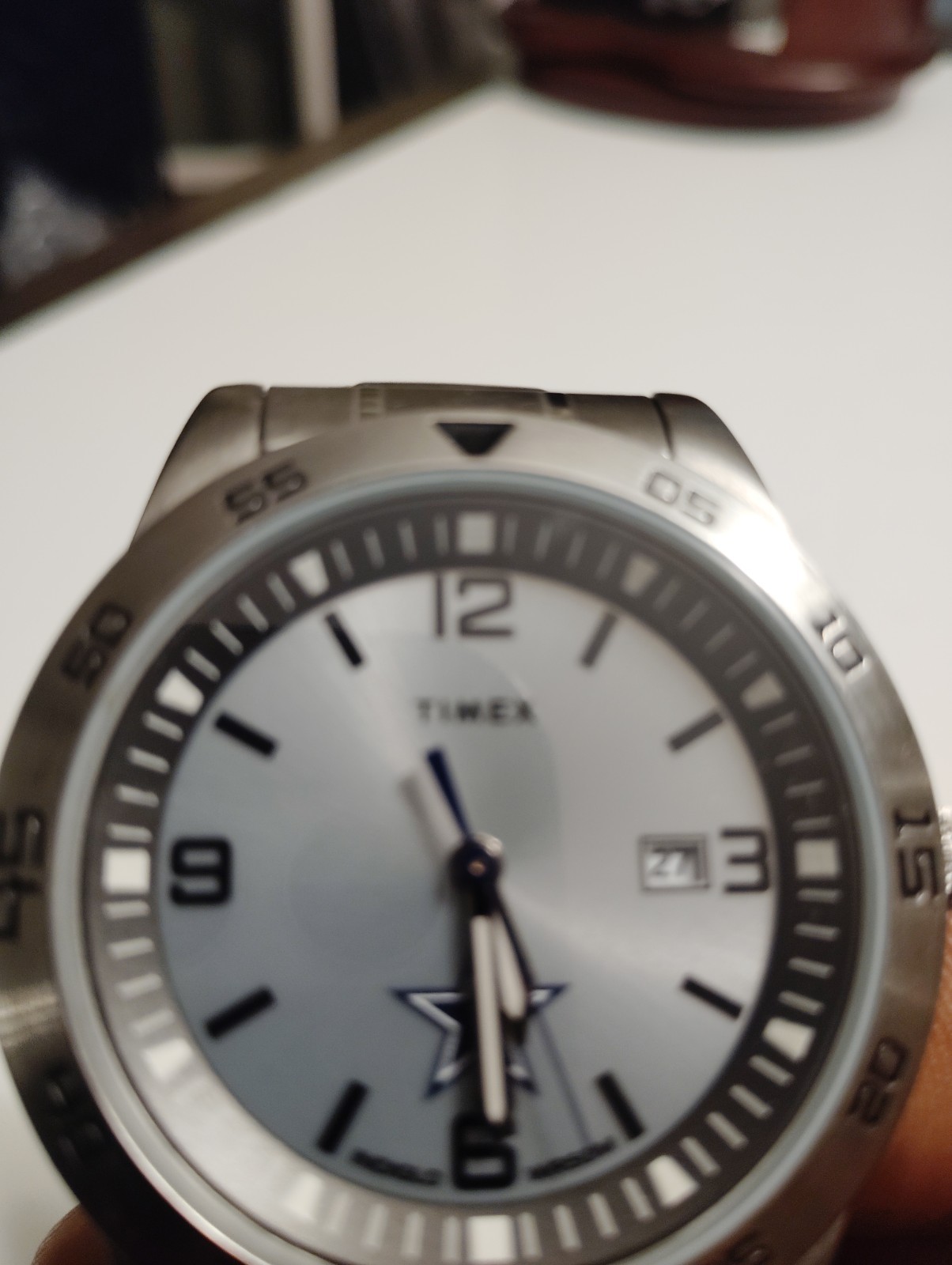 Stainless steel analog watch, Timex Citation with Dallas Cowboys logo, men’s…