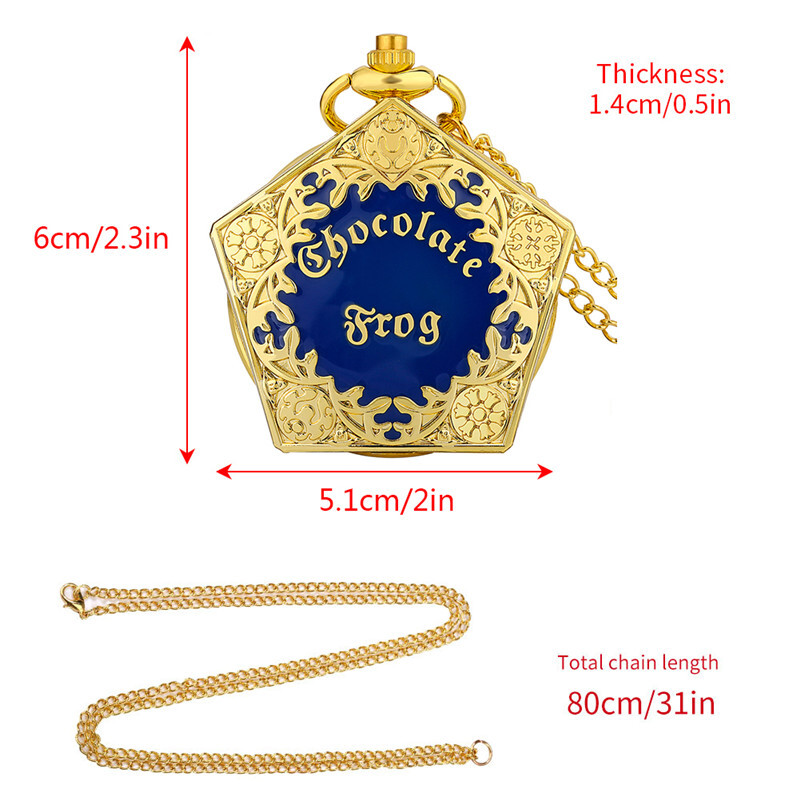 Golden Pentagon Chocolate Frog Quartz Pocket Watch Necklace Chain Birthday Gifts
