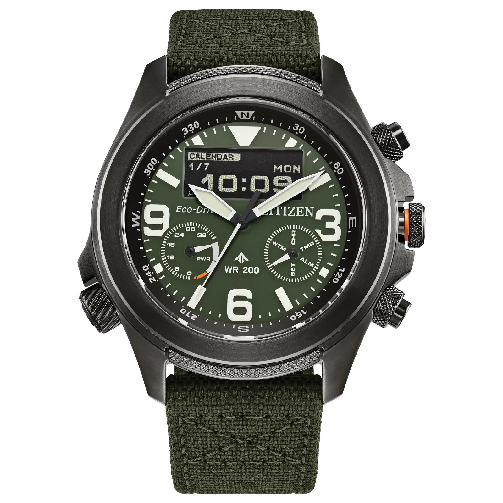 Citizen Men’s Eco-Drive Chronograph Alarm Perpetual Green Watch 43MM JV1005-02W