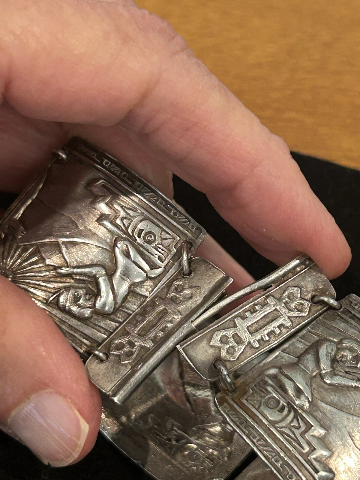 Vintage Peru 900 Silver Inca Panel Bracelet 56.7g Muna Industria Peruana 7”