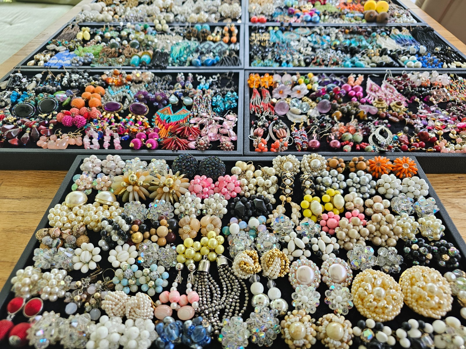 HUGE Vintage Earring Lot of 262 Pairs Cluster Bead / Beaded Dangle Multicolor
