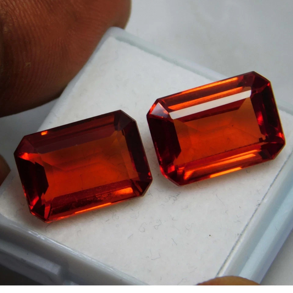 Natural Orange Sapphire 20 Ct Emerald Cut Pair Certified Rare Loose Gemstone