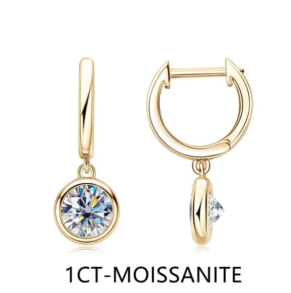 2CT 4CT Round Bezel Moissanite Drop Earrings 925 Sterling Silver Dangle Earring