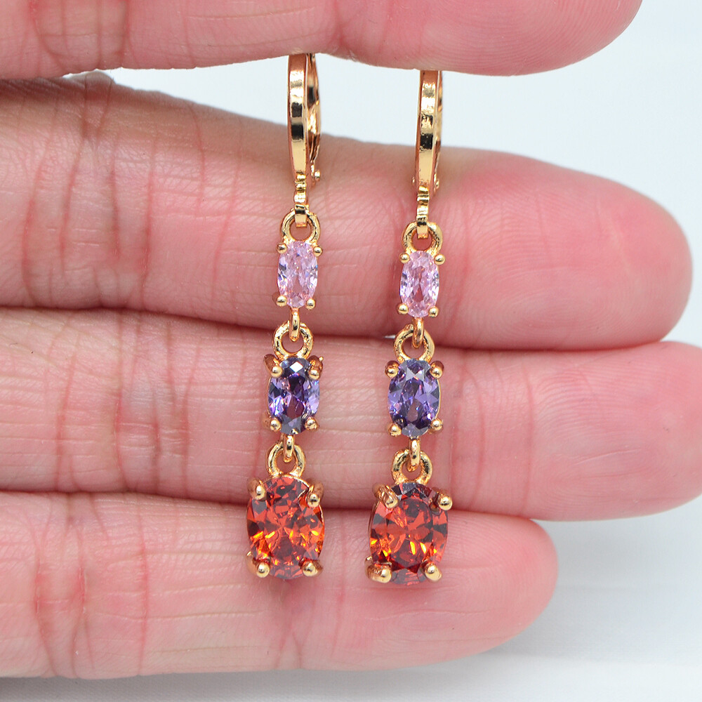 18K Yellow Gold Filled Women Fashion Oval Blue Mystic Topaz Dangle Earrings