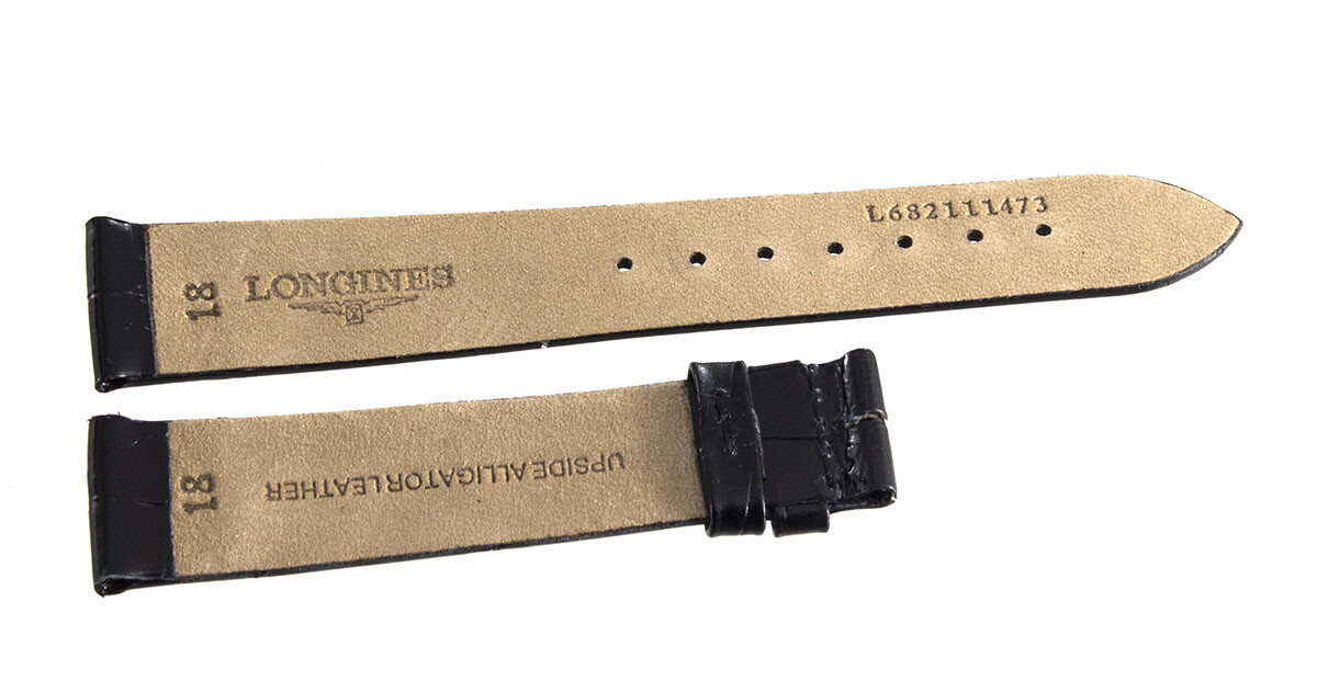 Genuine Longines 18mm x 16mm Black Alligator Leather Watch Band Strap L682111473
