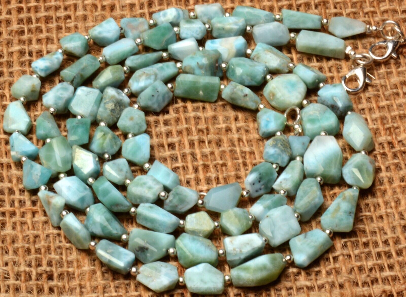 Natural Larimar Nuggets 18″ Necklace 7 to 13 mm Size Beads