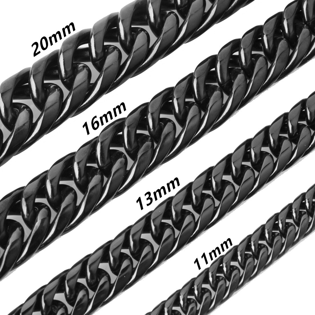 Stainless Steel Black Cuban Curb Link Chain Necklace Men’s 7″-40″ Punk Jewelry