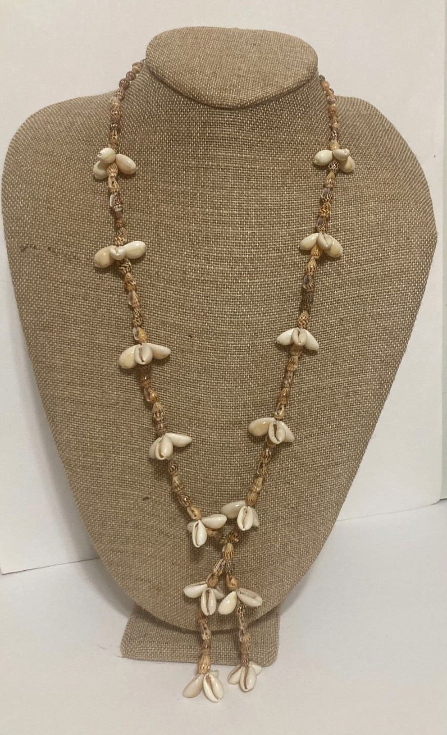 Vintage Cowrie Shell Necklace Beaded Tassel Beach Surfer 28”