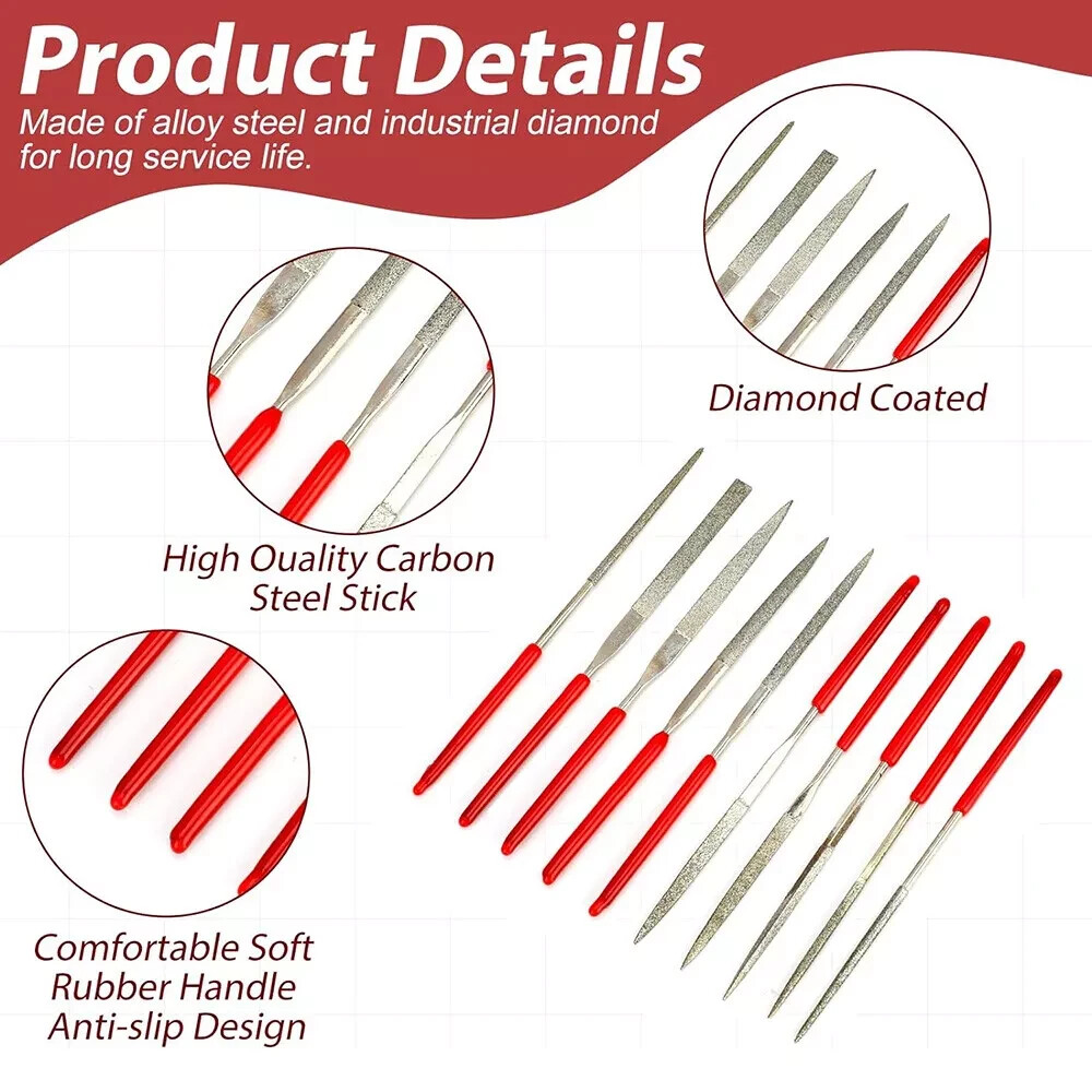 10 Piece Titanium Plated Diamond Needle Files – Gold & Silver Jewelry Tool Set