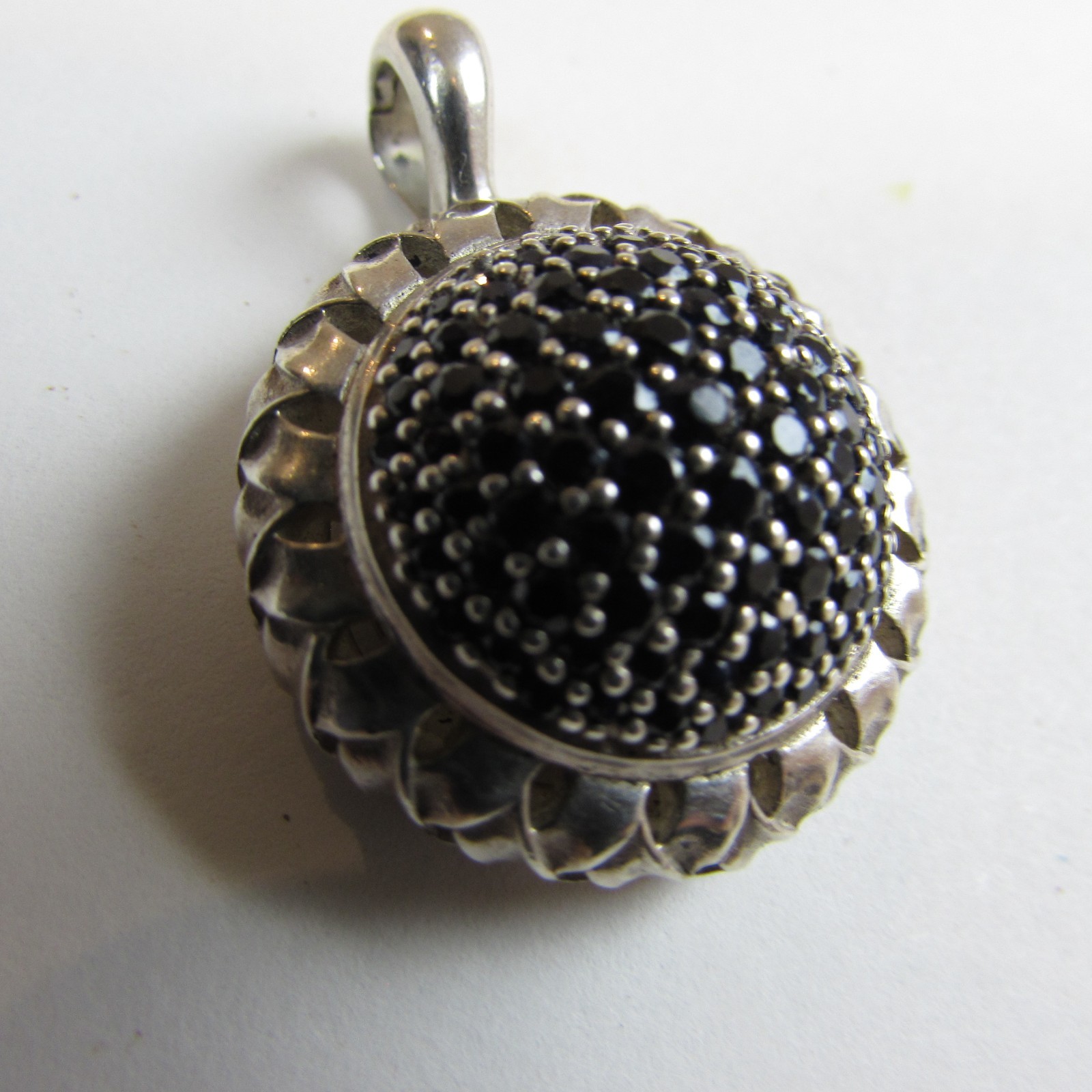 Slane & Slane Black Saphire Cluster Enhancer Pendant 925 silver Basket Weave