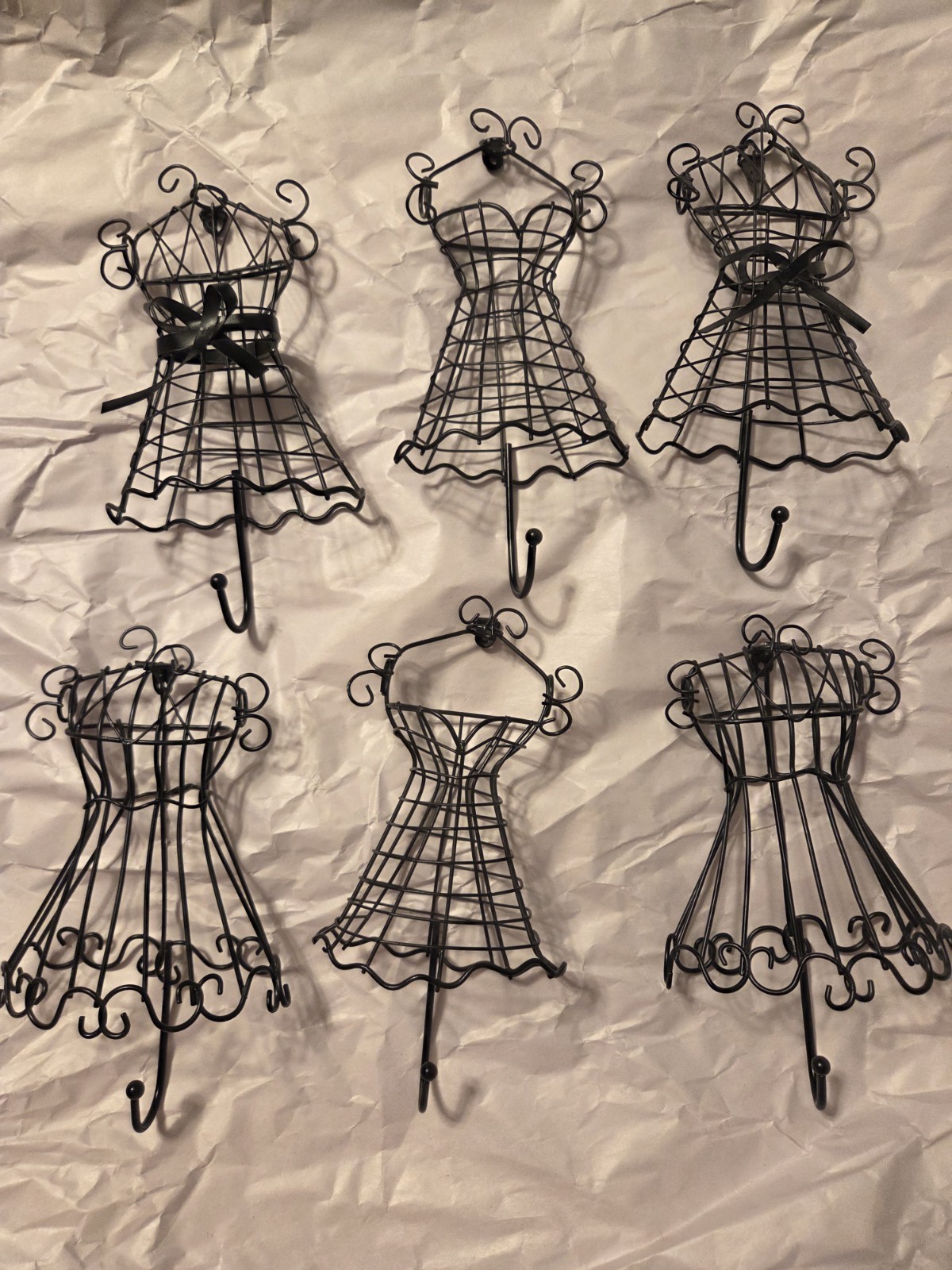 6.5″ Black Metal Wire Dress Form Mannequin Jewelry Holder Wall Hook Set Of 6