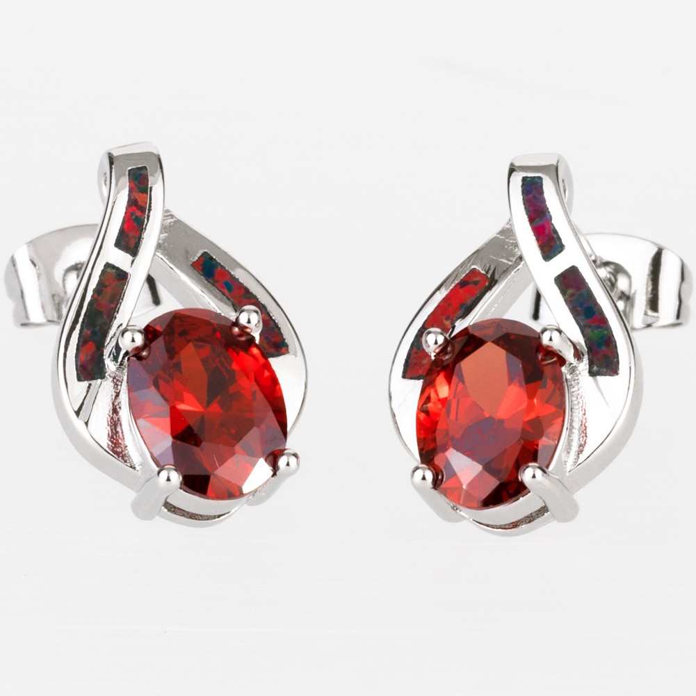 6x8Oval Simulated Garnet Black Cherry Red Fire Opal Silver Jewelry Stud Earrings