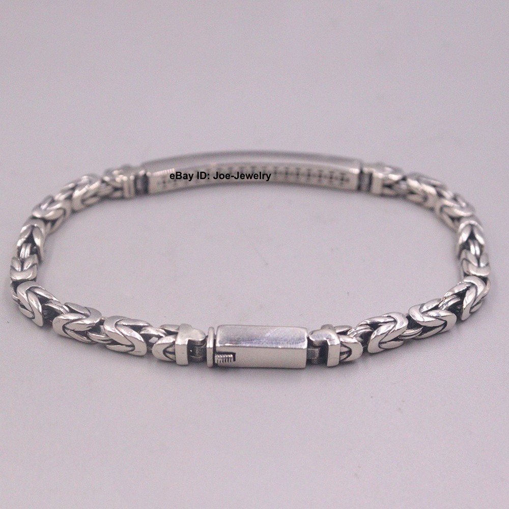 Real 925 Sterling Silver Men’s Bracelet Tube With Byzantine Link Chain 8.26inch