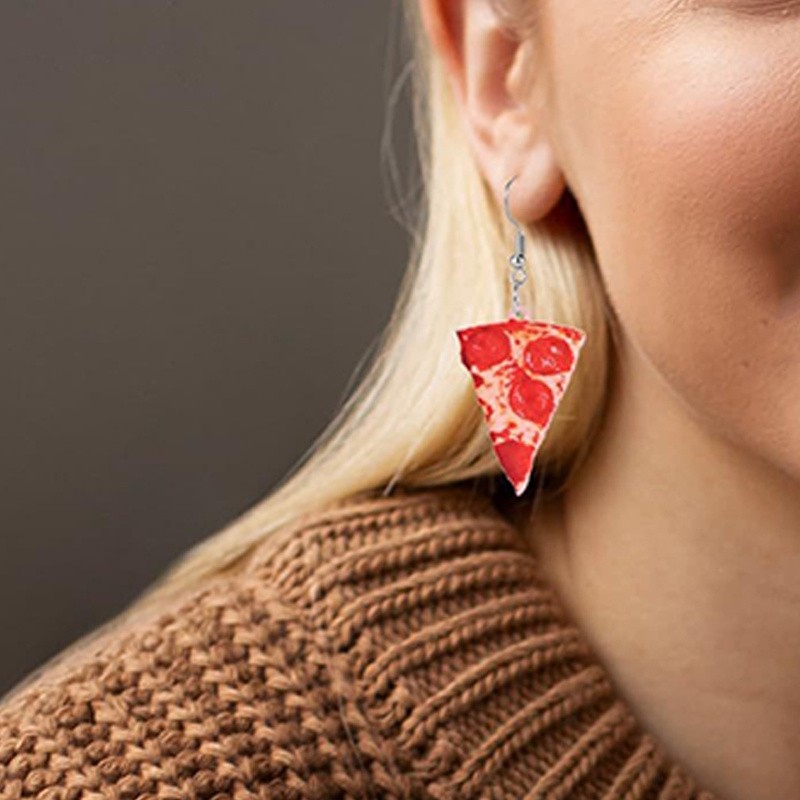 4 Pairs of Fun Acrylic Omelet, Pizza, Toast, and Bacon Food Pendant Earrings