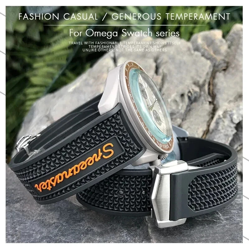 18mm 19mm 20mm 21mm Rubber Watch Band Strap Fits Omega Speedmaster MoonSwatch