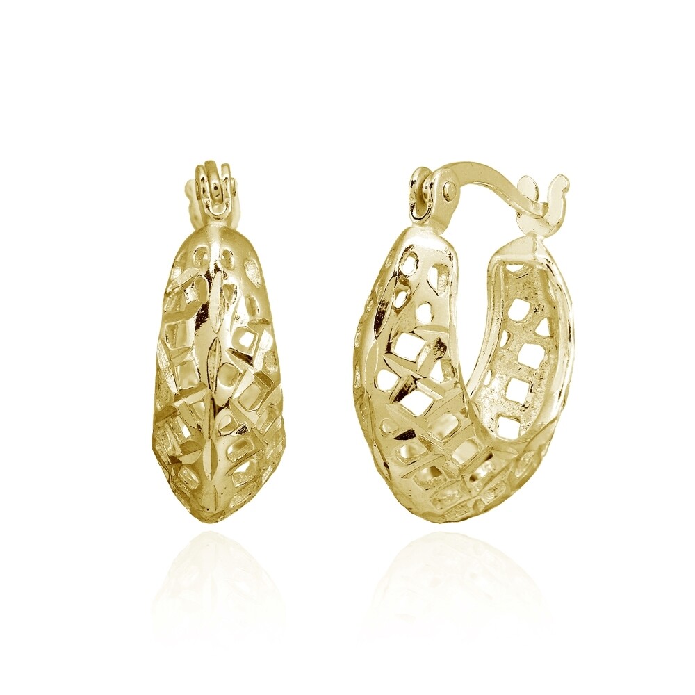 Gold Tone over Silver Polished Lightweight Round Square-Cutout Hoop Earrings