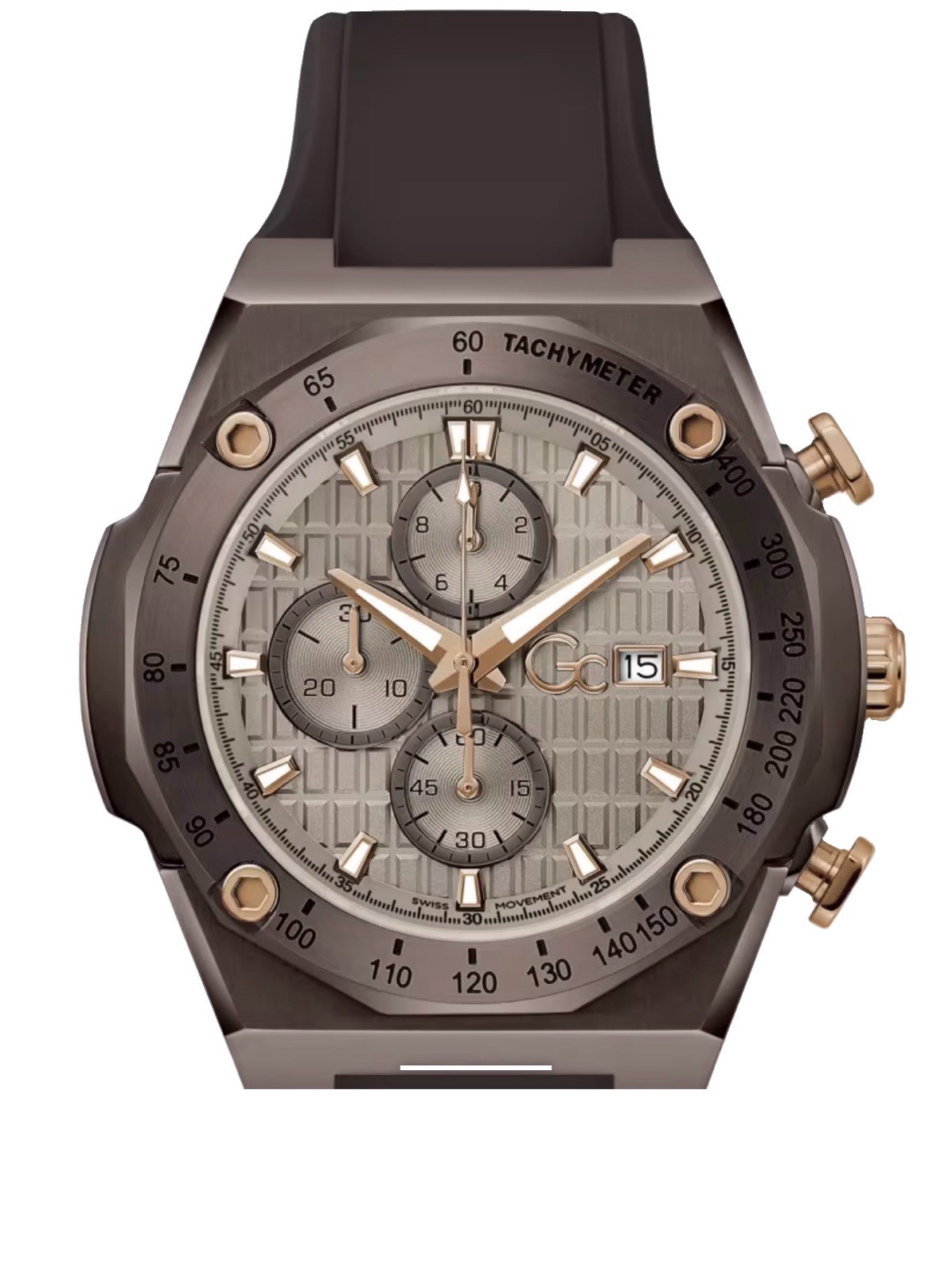 Gc Men’s Chronograph Quartz 44mm Black/Rose Gold SS Watch Black Rubber