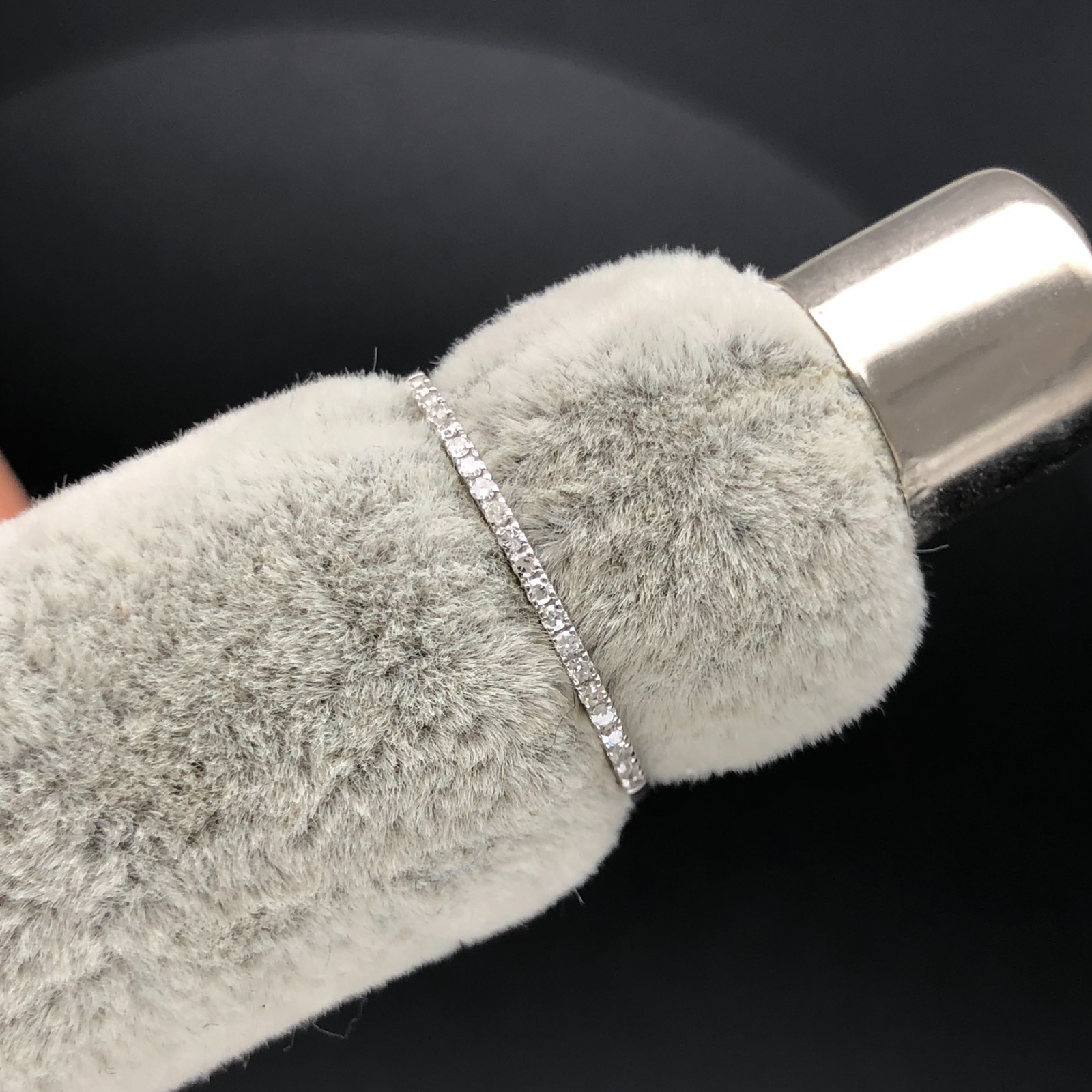 Solid 925 Silver Stackable Ring 0.08cttw Natural Diamond Eternity Band 1mm Thin