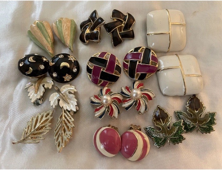 16 Pair Earrings Enamel Pierced and Clip Pierced and Modern Styles