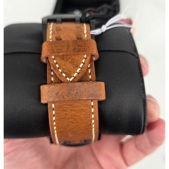 NWT Torgoen T47 Jumbo Black Sapphire GMT 47mm, Brown Leather Strap Retail $325